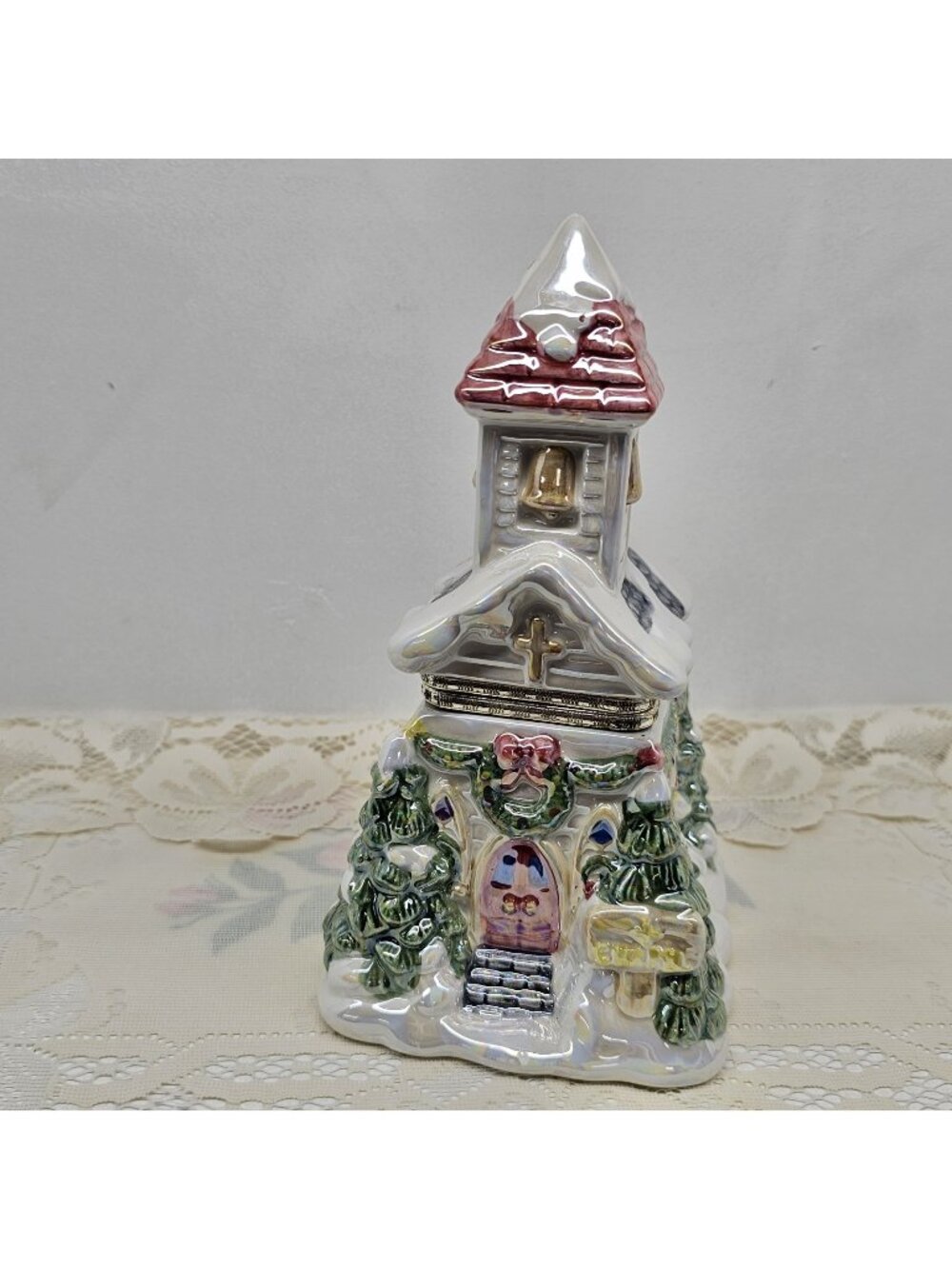 Christmas Winter Chapel Church Hinged Jewelry Trinket Ring Box Wonderland